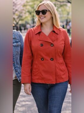 Old Navy Orange Double-Breasted short trenchcoat. Very on trend!